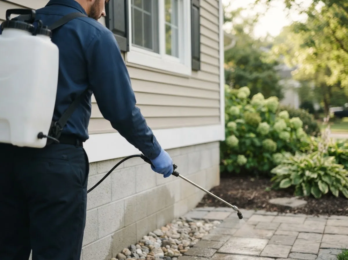 Pest control technician inspecting a home in Rowlesburg, WV